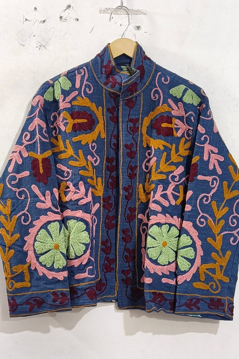 Sun Medallion suzani jacket in Indigo Pink, style SZJ-204