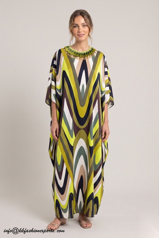 Polyester Satin Digital Printed Kaftan with Embroidery PPM007K