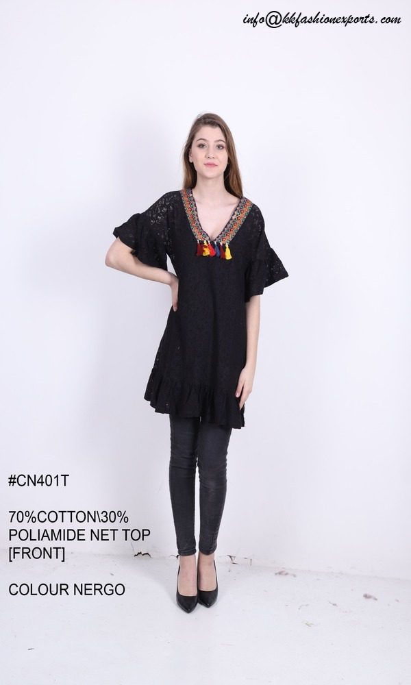 Cotton Net Dress With Tassels CN401T
