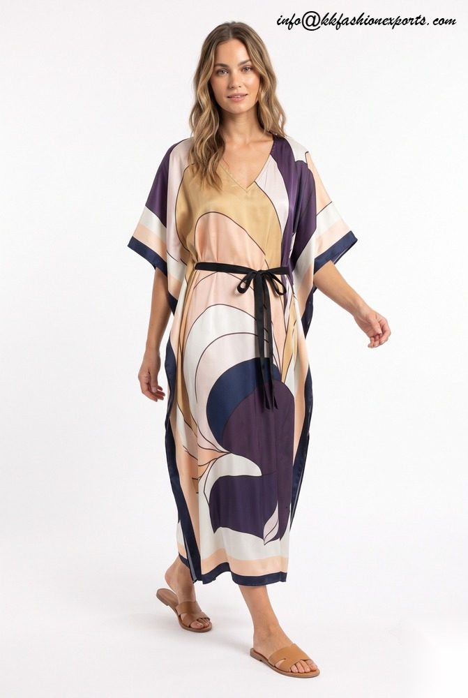 100% Polyester Satin Digital Printed Kaftan With Embroidery PP2955