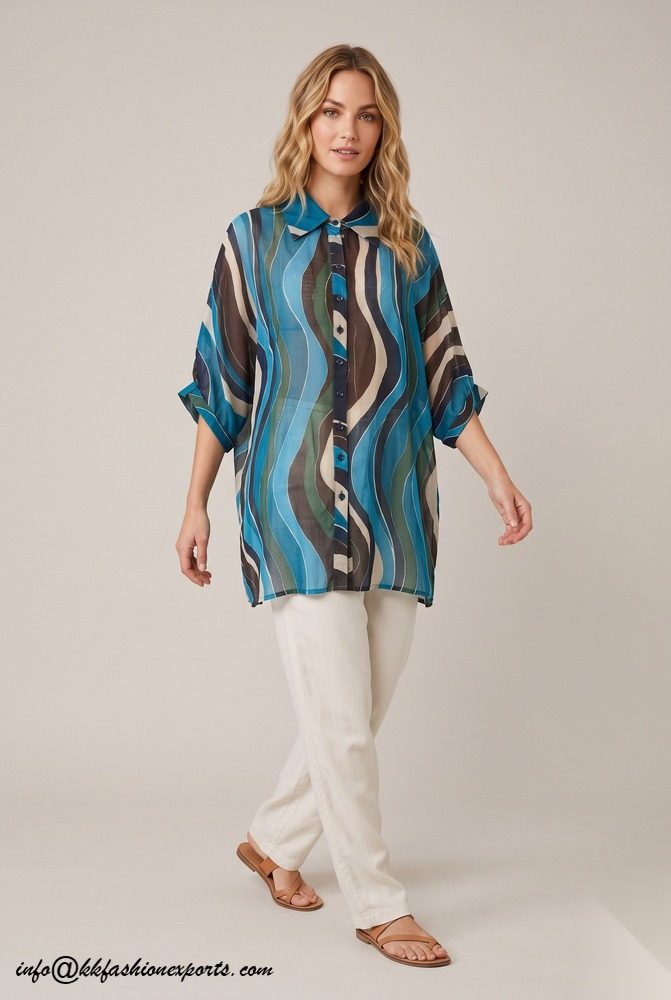Cotton Printed Shirt with Embroidery Patch on 1 Side Like Flamingo CP2873S