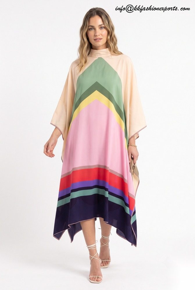 Polyester Satin Digital Printed Kaftan With Embroidery PPM0012K