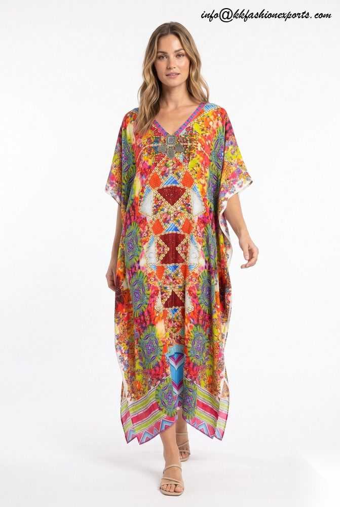 Polyester Digital Printed Kaftan with Embroidery VP530K