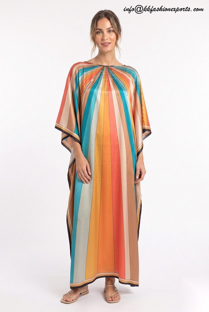 Printed Polyester Satin Long Kaftan PE2023LK