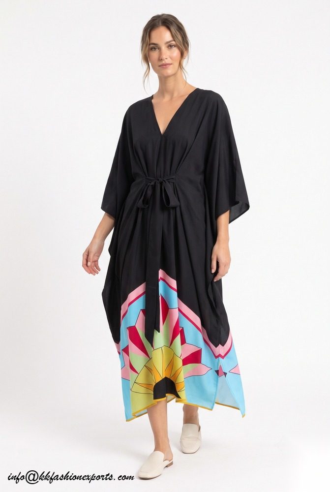 Polyester Satin Digital Printed Kaftan with Embroidery PPM006K